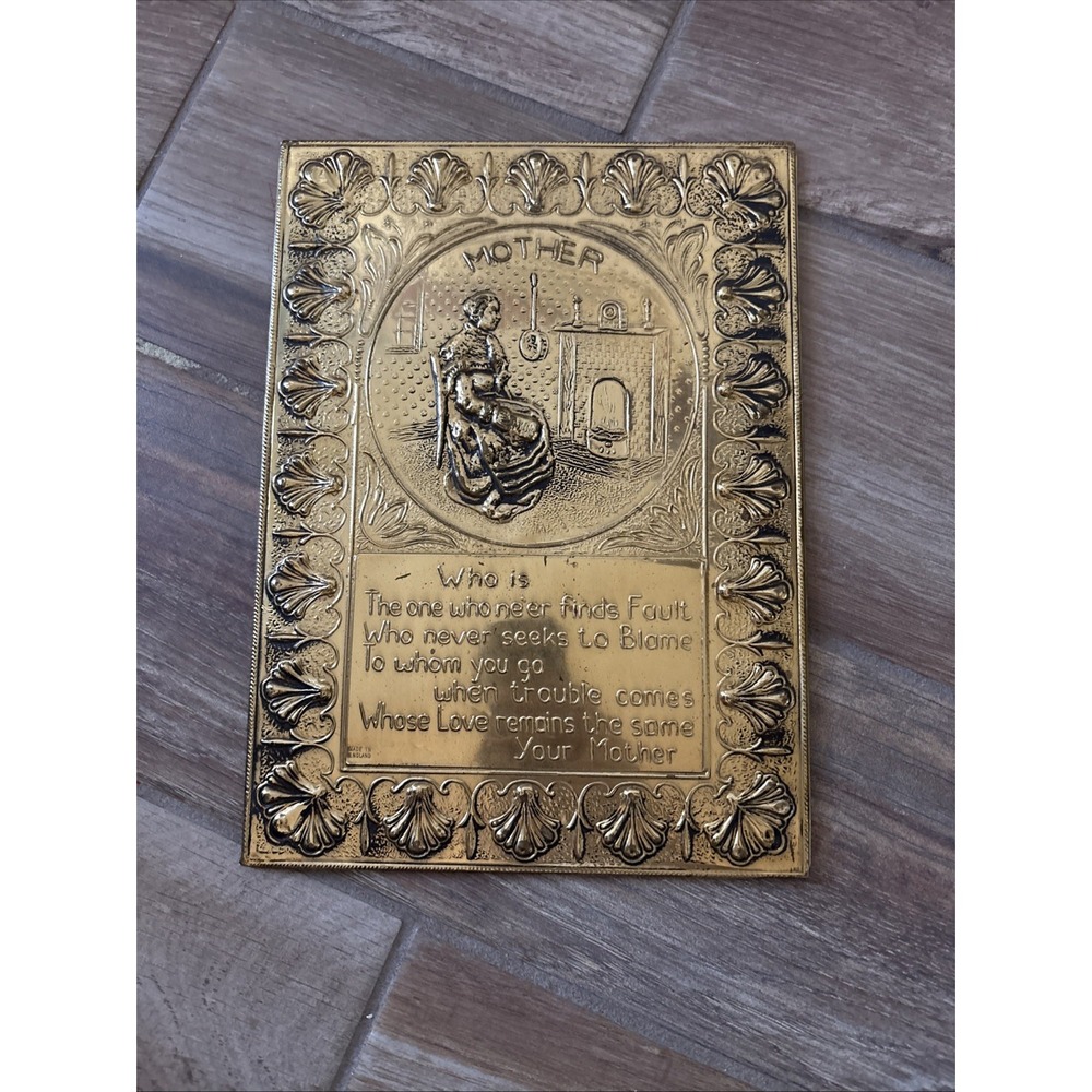 Vintage Peerage Brass Wall Plaque Mother Poem Made in England 11x8 Gold Decor